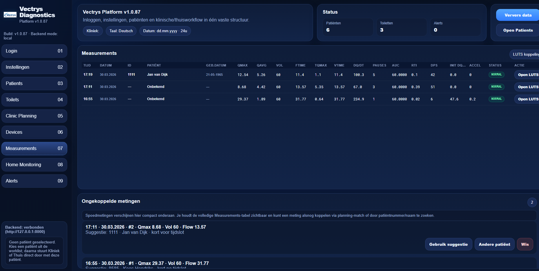 Vectrys management console screen
